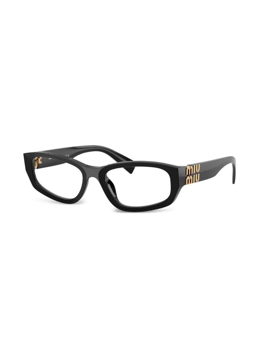 Miu Miu Black Acetate Cat-Eye Glasses with Gold Logo Temples